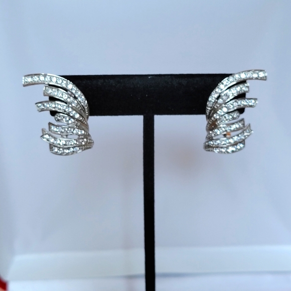 Elegant silver earrings with crystals for pierced ears. Stamped 925. - Picture 8 of 8